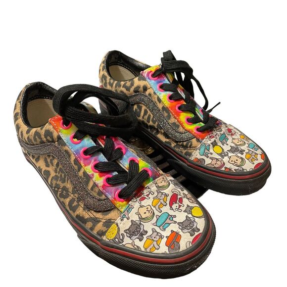 Vans Lace up Custom Leopard Sparkle Kitty Womens sz 5 Sneakers Shoes - Picture 3 of 12